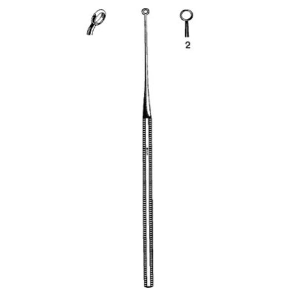Curette Ear Buck #2 Blunt Round Tip Angled Stainless Steel Reusable Ea